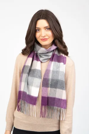 5 Square Check Cashmere Scarf - Purple Grey