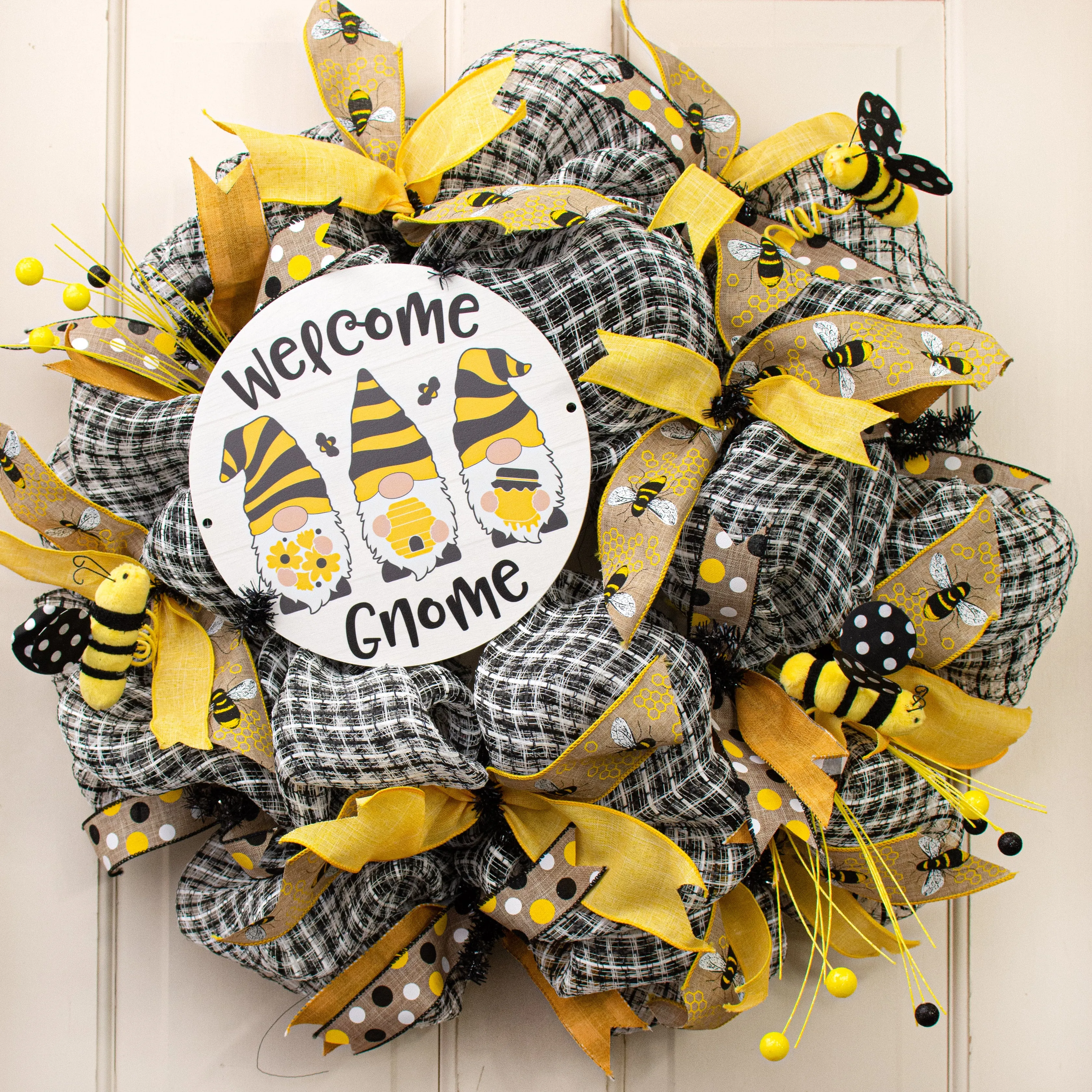 9.4" Round Waterproof Sign: Welcome Gnome Bees