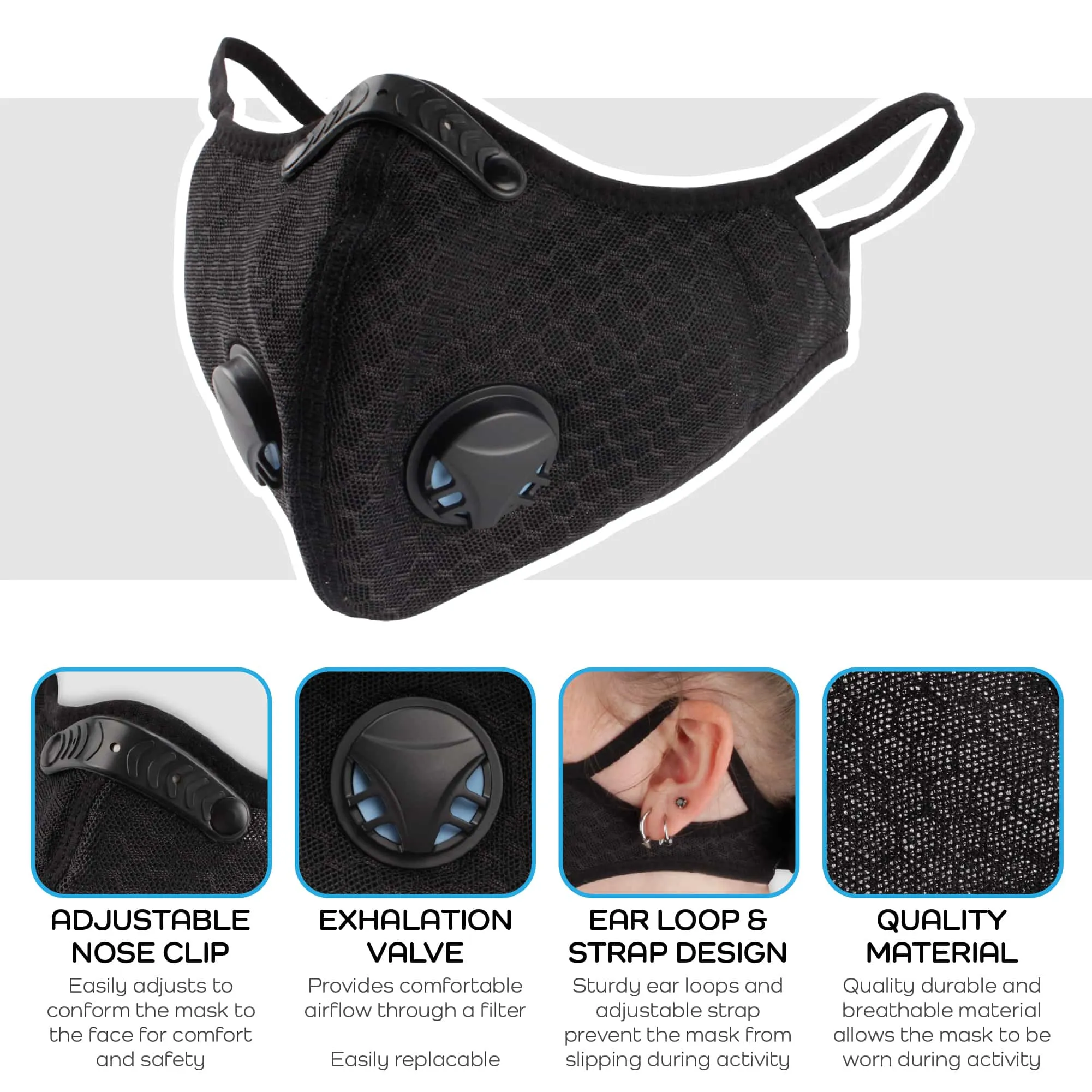 Activated Carbon Dust Sport Mask with Exhalation Valves