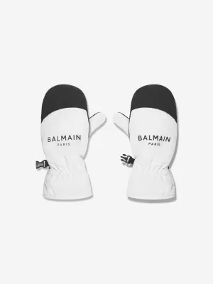 Balmain Kids Logo Ski Mittens in White