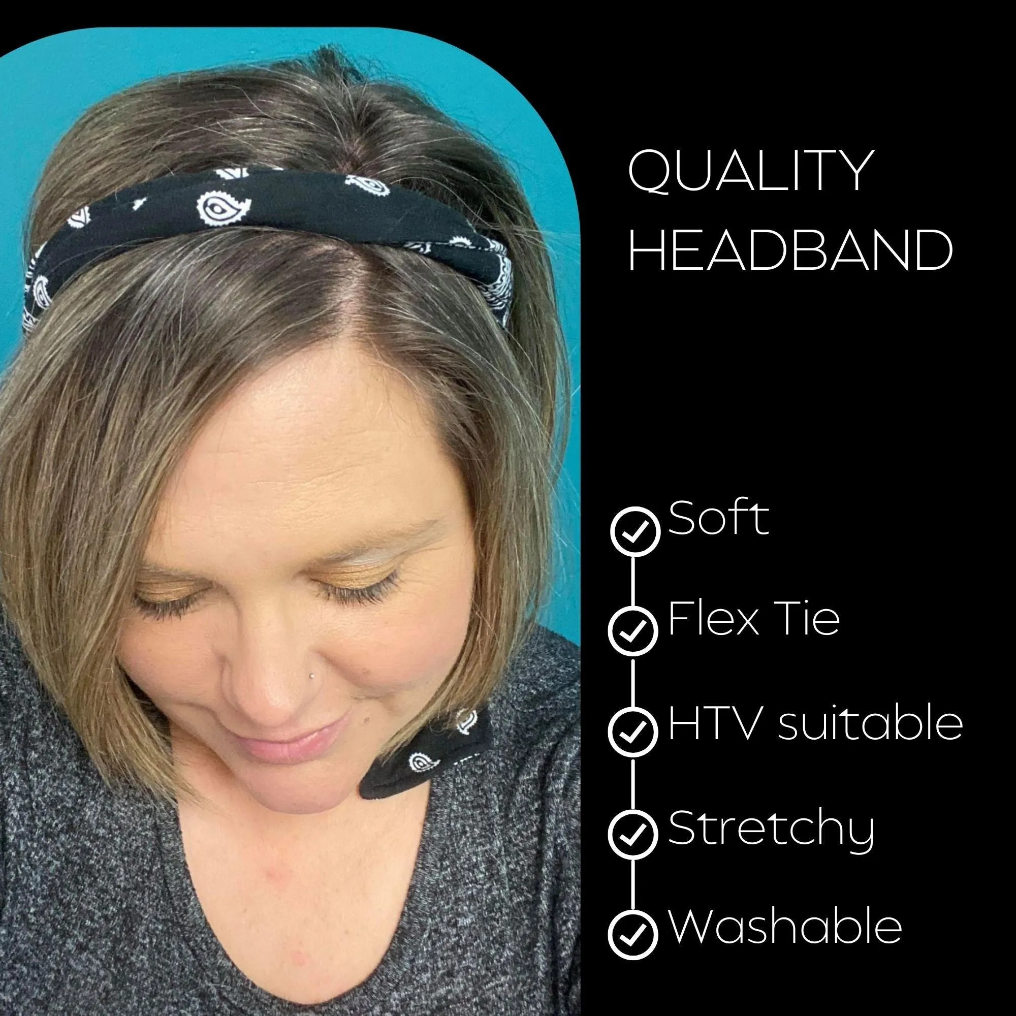 Black Bandana Tie Headbands - 12 Pack