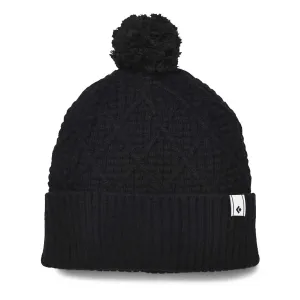 Cable Cuff Pom Beanie - Black