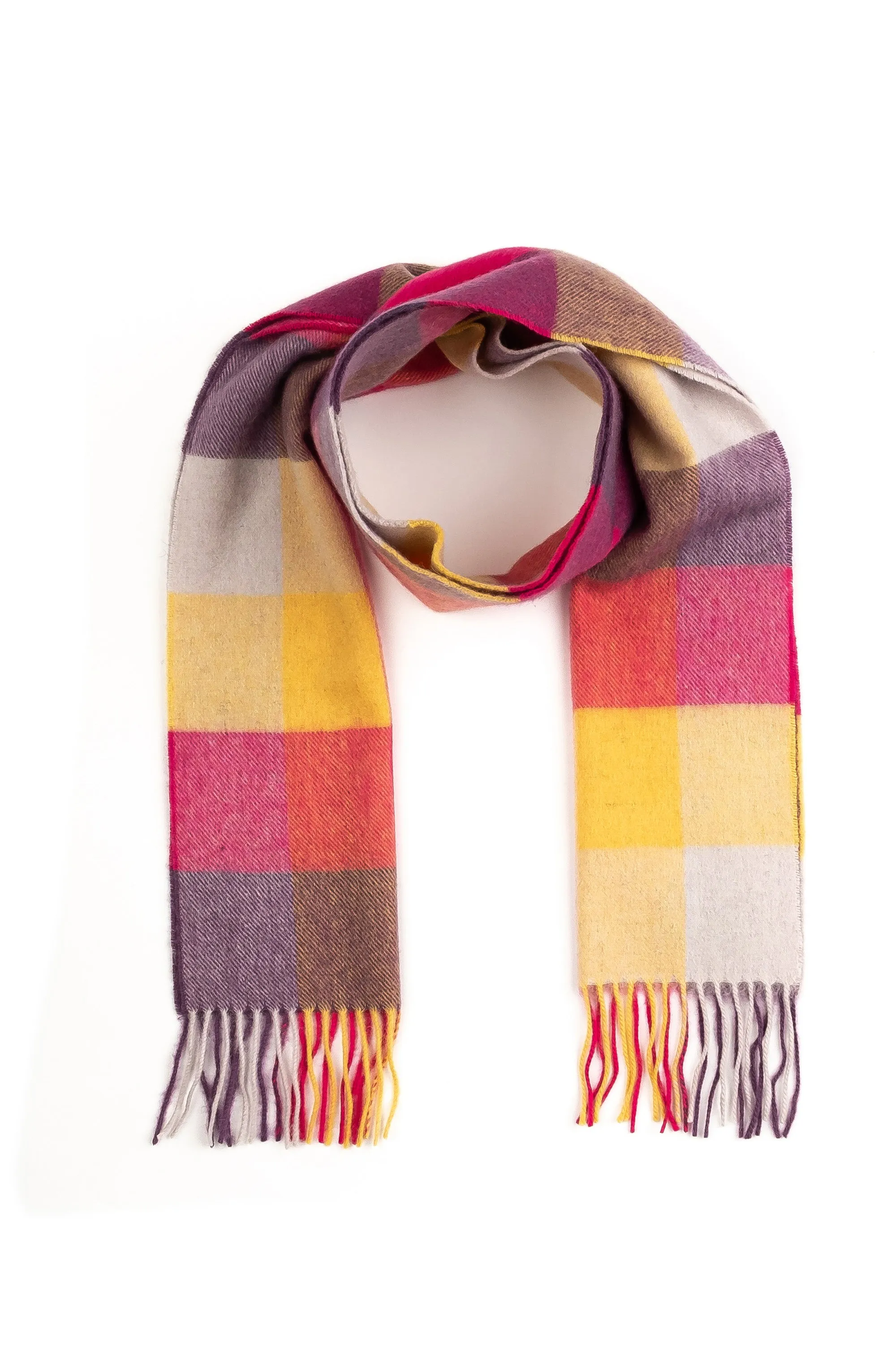 Checkers Lambswool Scarf - Yellow Pink