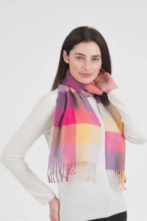 Checkers Lambswool Scarf - Yellow Pink