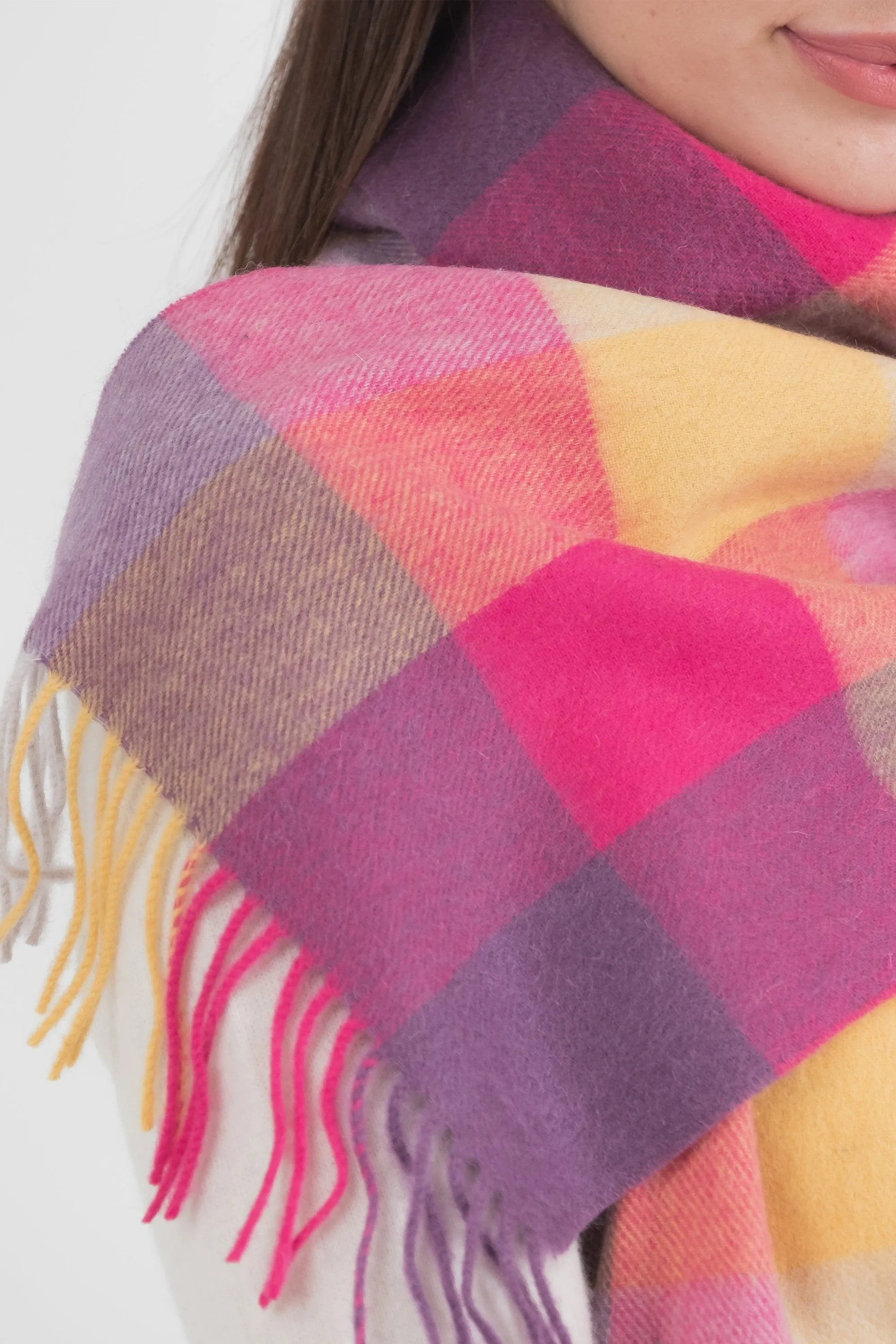 Checkers Lambswool Scarf - Yellow Pink