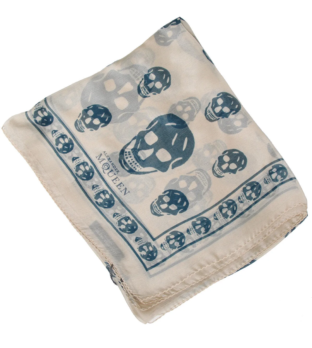 Classic Skull Scarf Silk Chiffon, Ivory/Teal