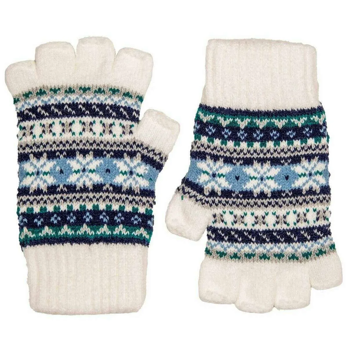 Dents Abstract Half Finger Knitted Gloves - Winter White