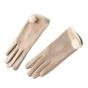 Fashion Touch Screen Cream Gloves with Pom Pom