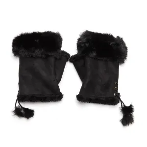 Faux Fur Fingerless Gloves - Black