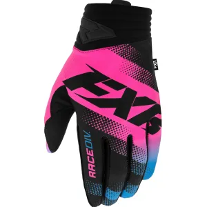 FXR  Electric Pink Sky Blue Black Prime MX Gloves Slip On Stretch Knit Secure Fit