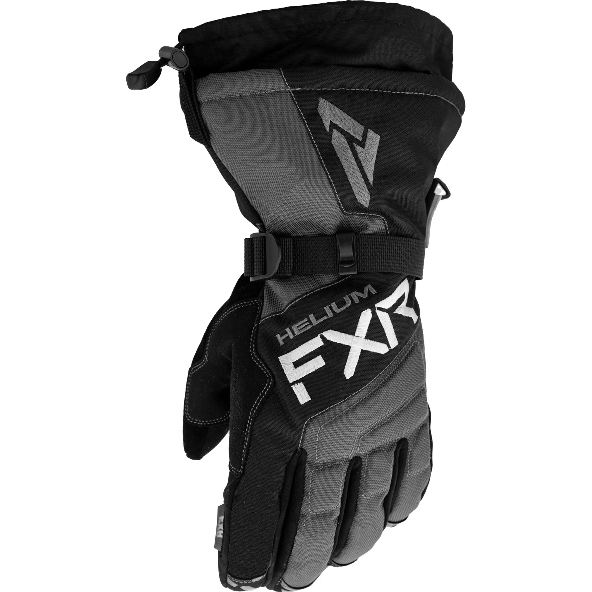 FXR  Helium Gauntlet Snowmobile Gloves Adjustable Gaiter HydrX Black Charcoal