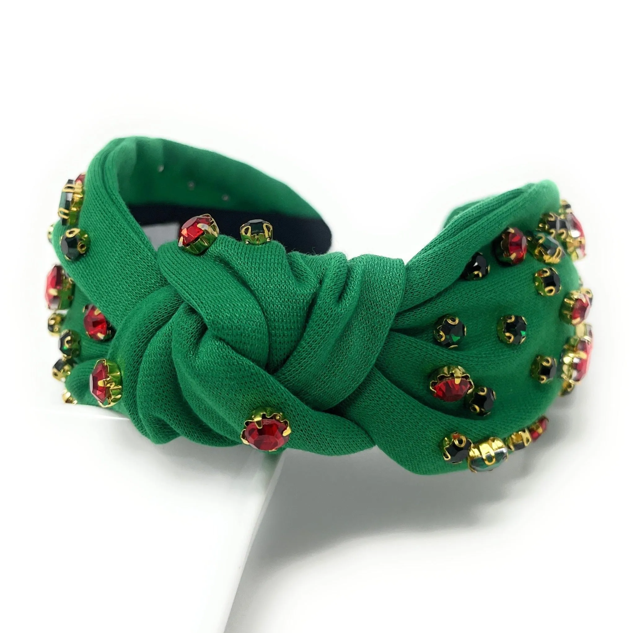 Green Holiday Jeweled Knot Headband