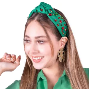 Green Holiday Jeweled Knot Headband