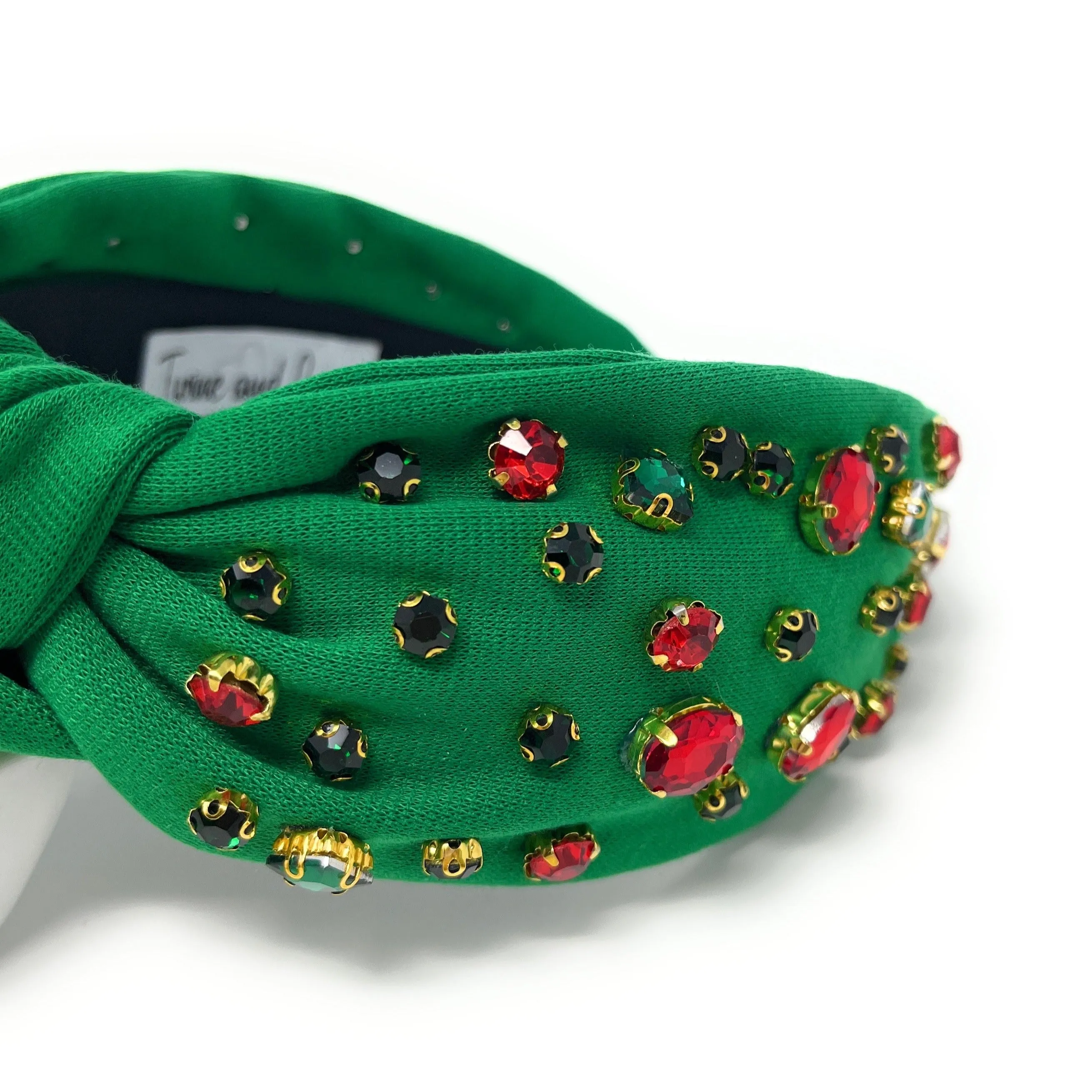 Green Holiday Jeweled Knot Headband