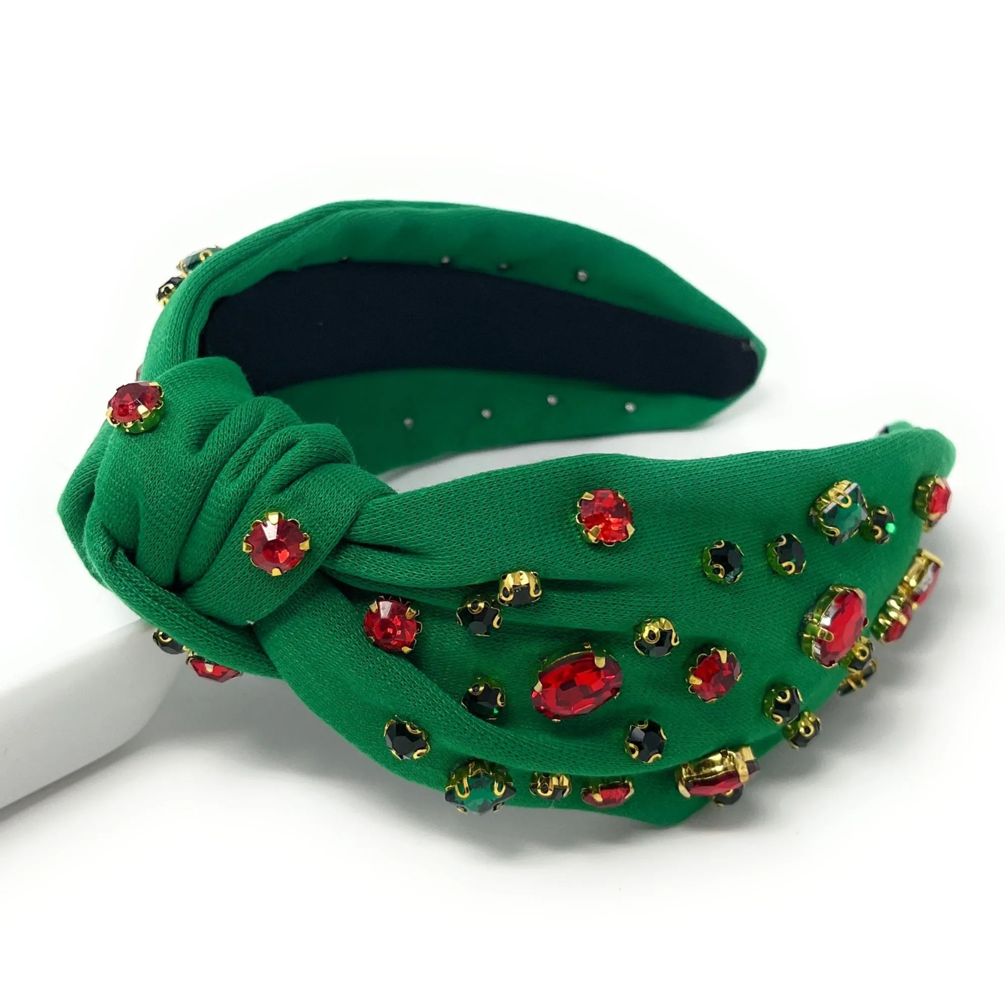 Green Holiday Jeweled Knot Headband