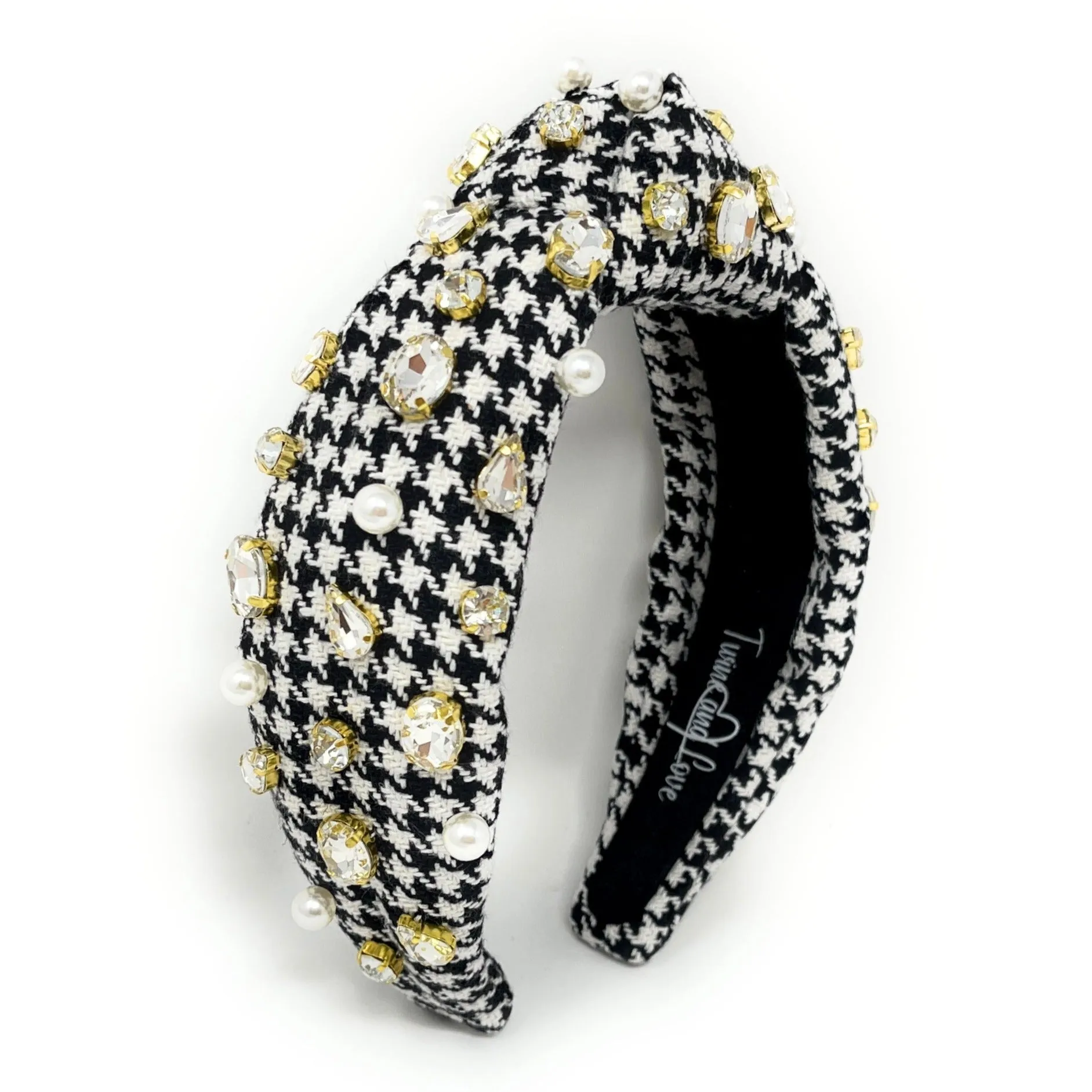 Hand Embellished Houndstooth Knotted Headband