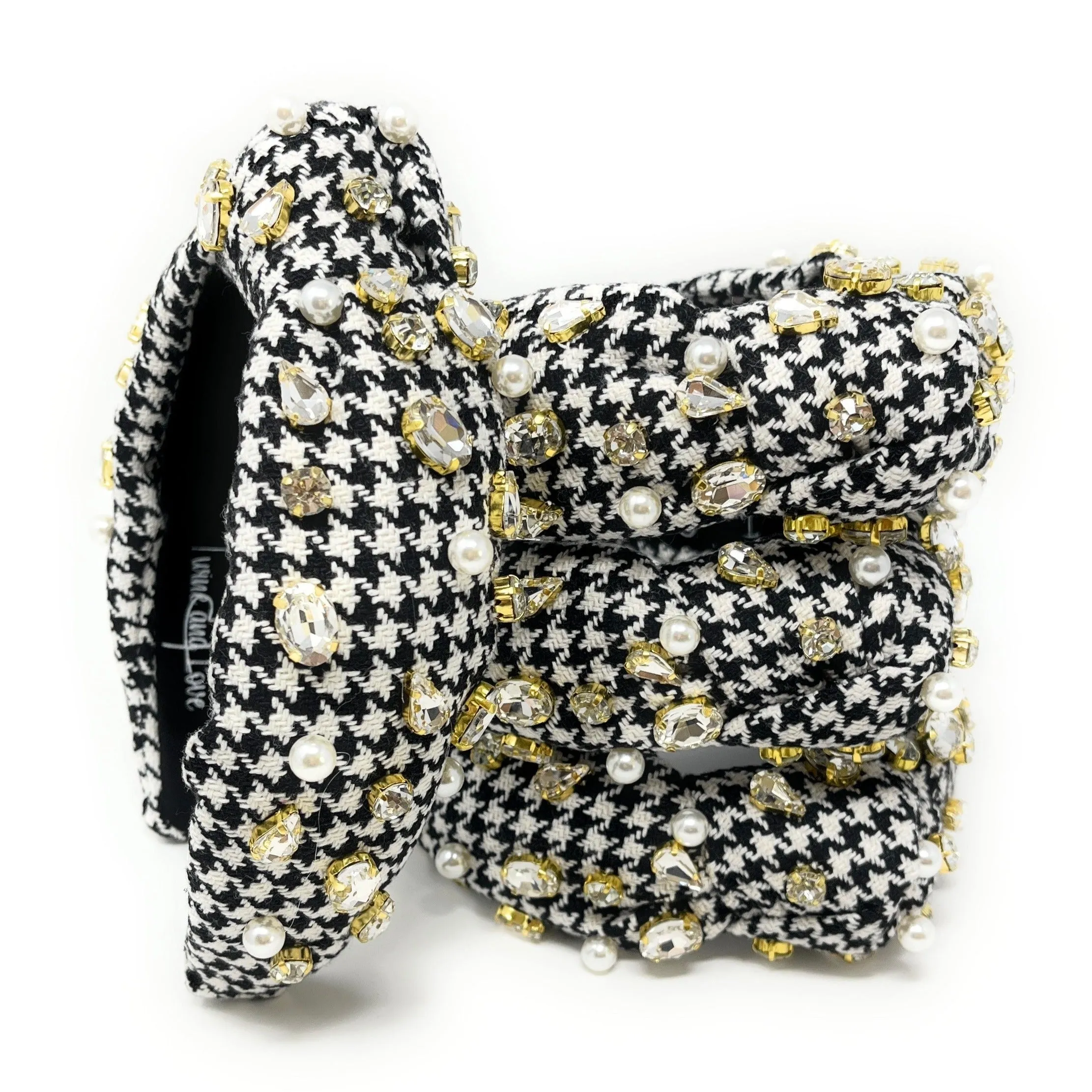 Hand Embellished Houndstooth Knotted Headband