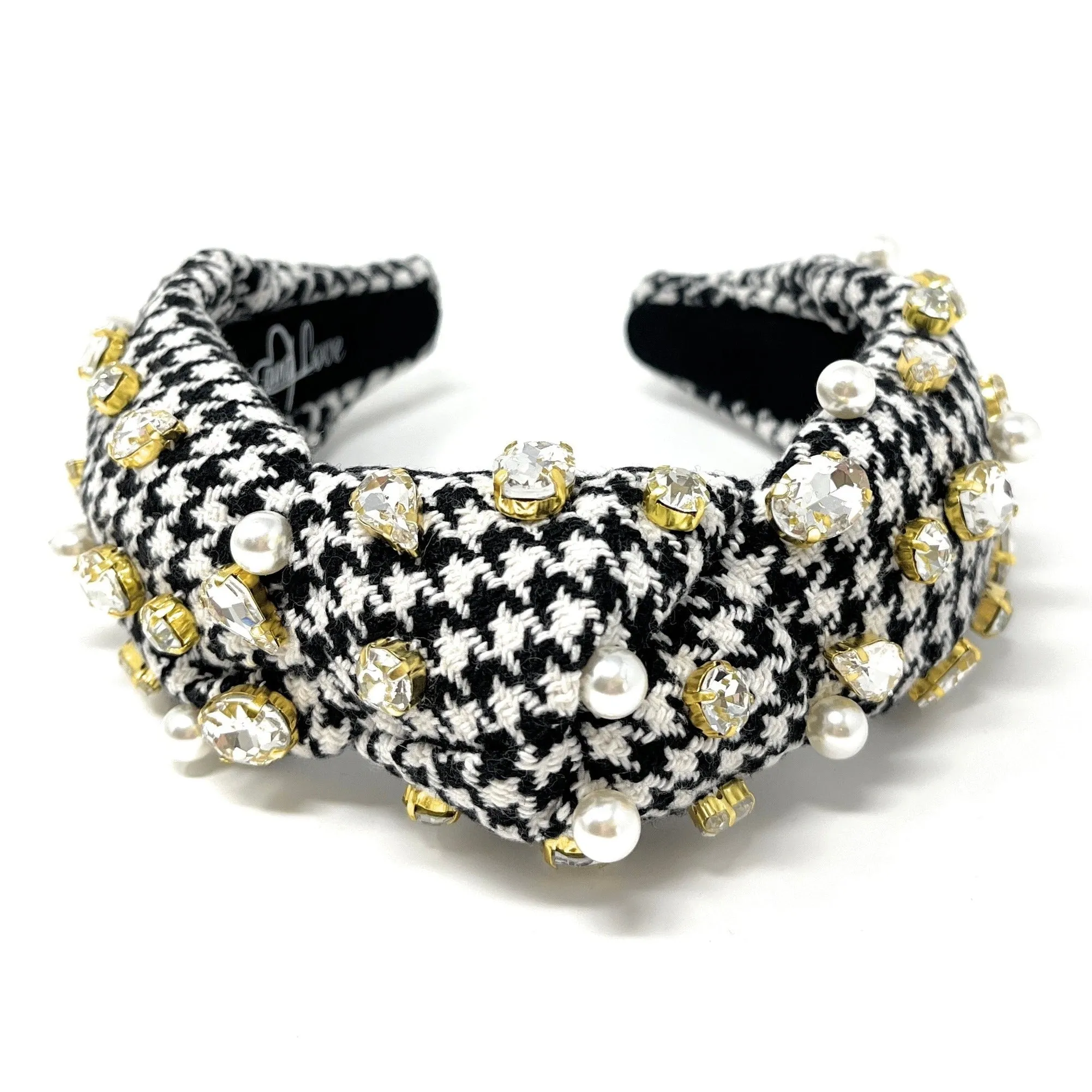 Hand Embellished Houndstooth Knotted Headband