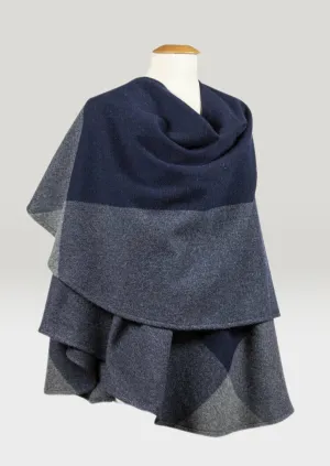 John Hanly Lambswool Cape | Navy Grey Block