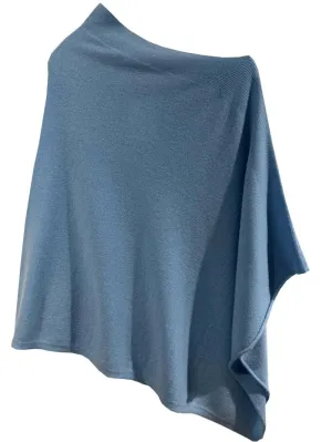 Kinross Cashmere Rib Detail Poncho In Blue Mirage LRAC3-240