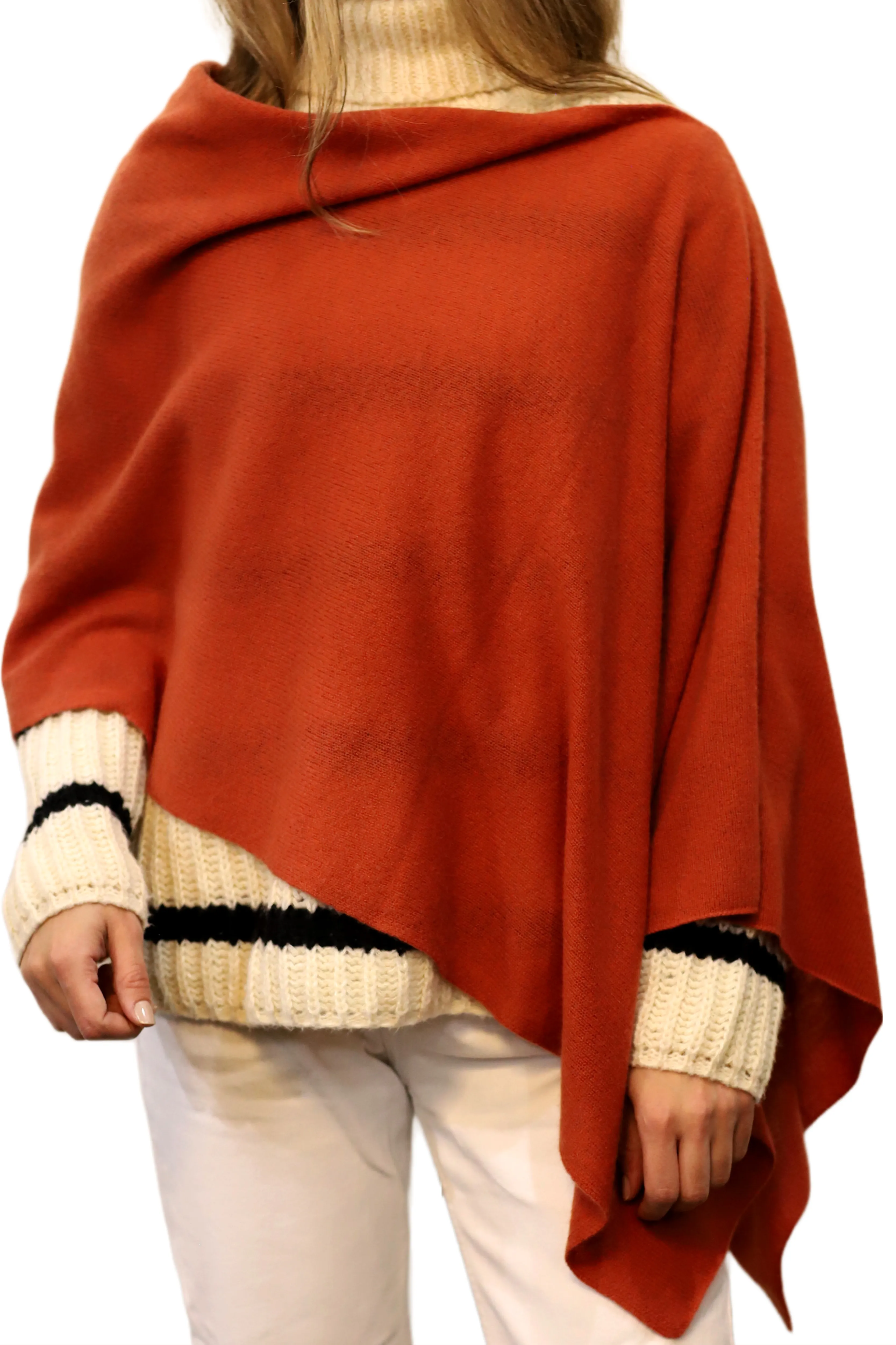 La Fiorentina Classic Poncho - 100% Cashmere - Rust