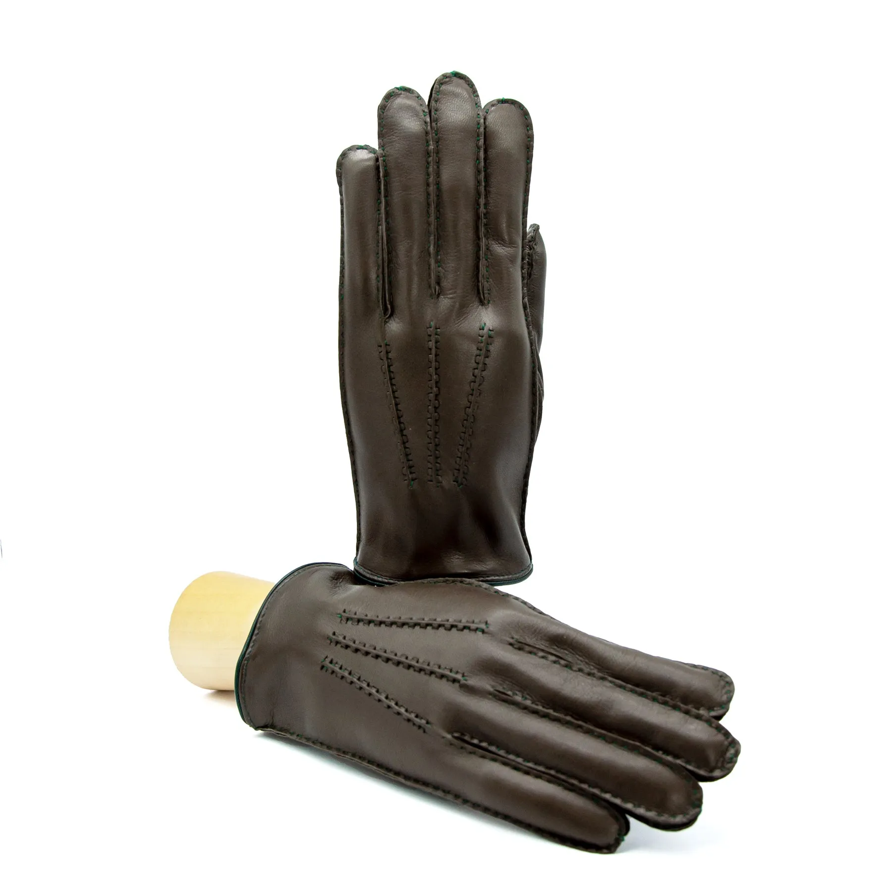 Men's fully hand-stitched mud nappa leather gloves and cashmere lining