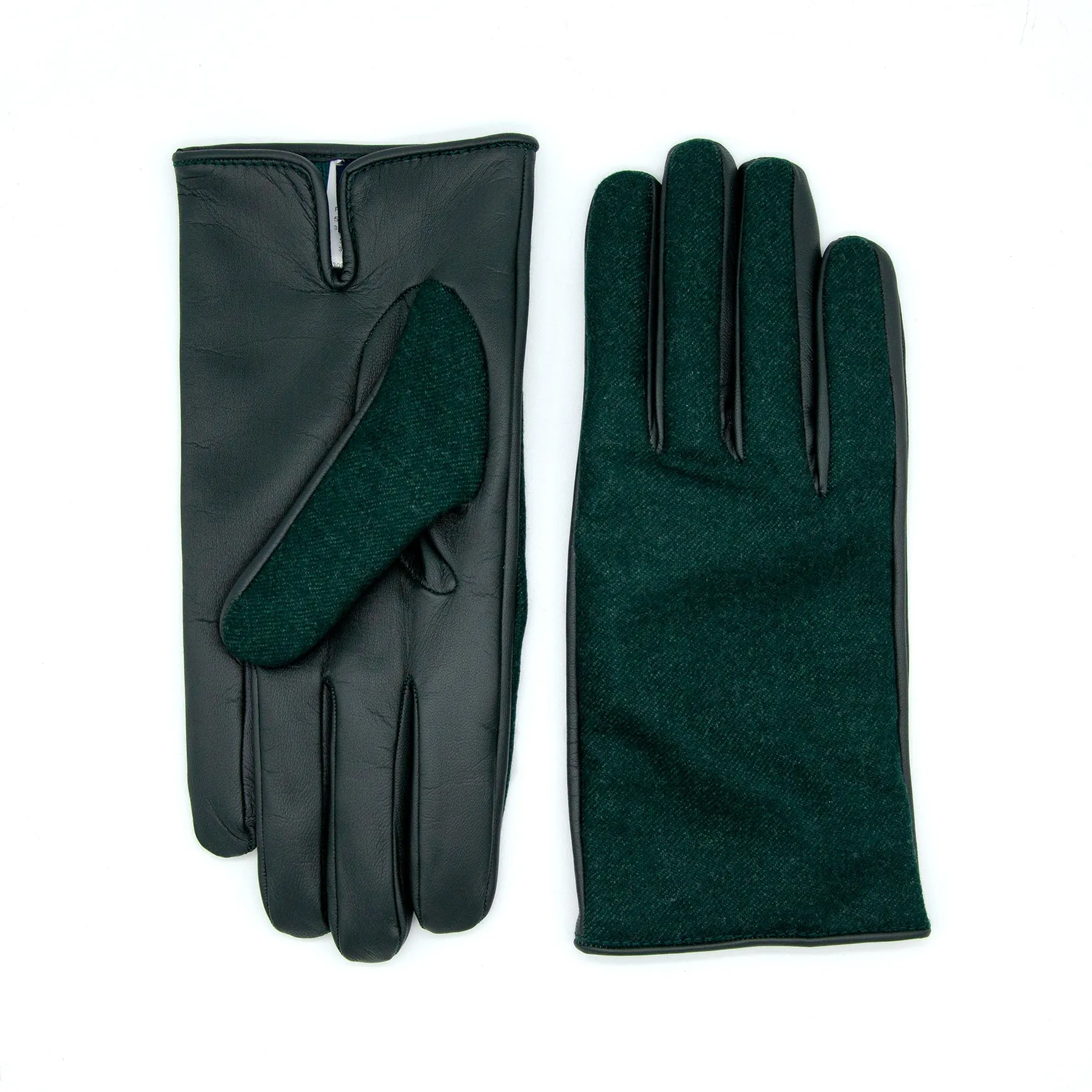 Men's green nappa touch leather gloves and Holland&Sherry wool top