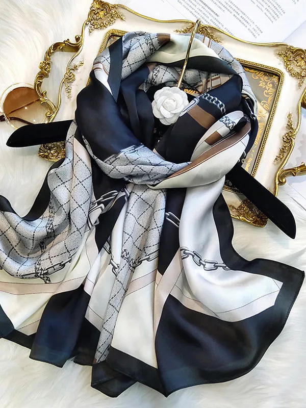 Pure Silk Printed Rectangular Long Shawl Scarf 170x53cm