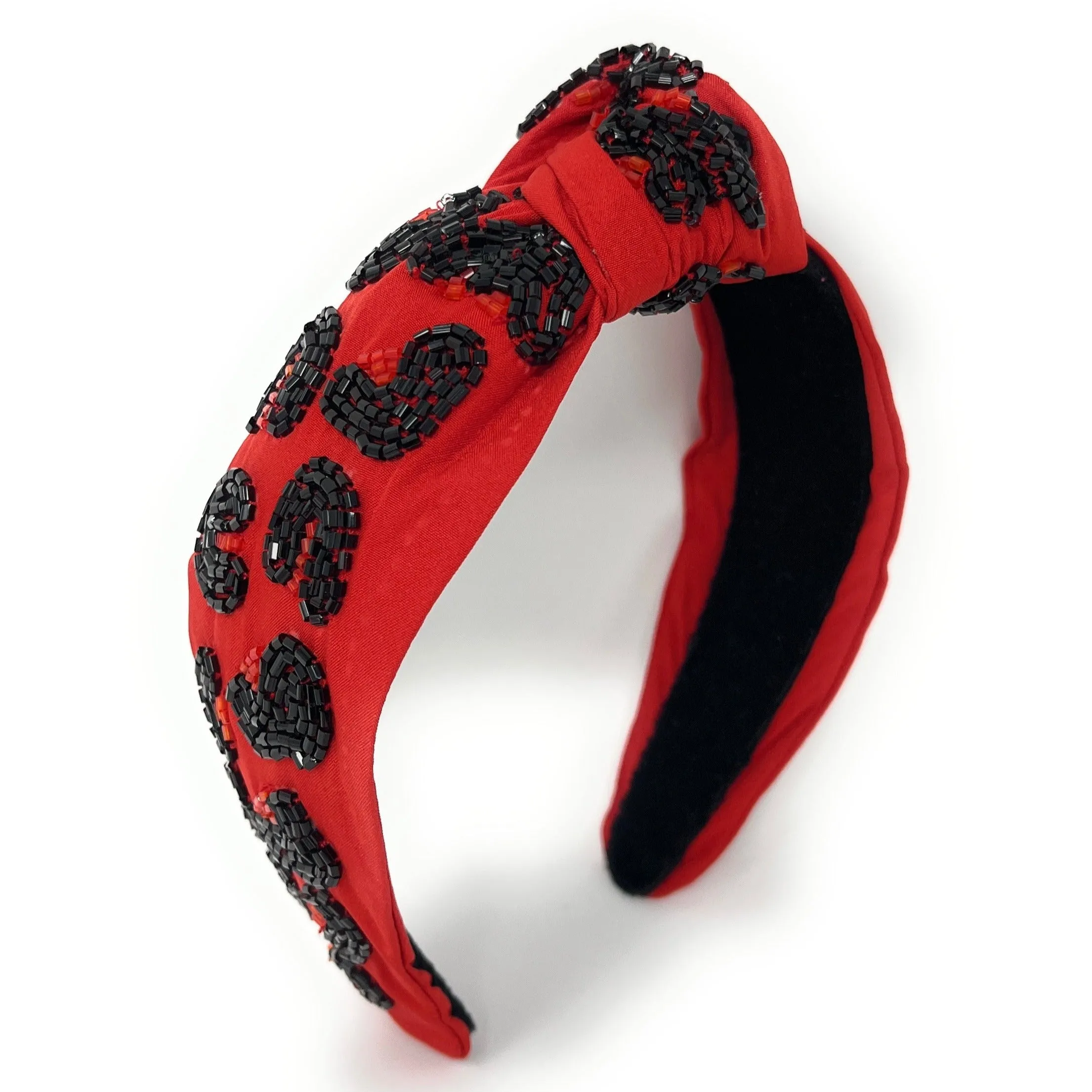 Red Black Leopard Hand Beaded Knot Headband