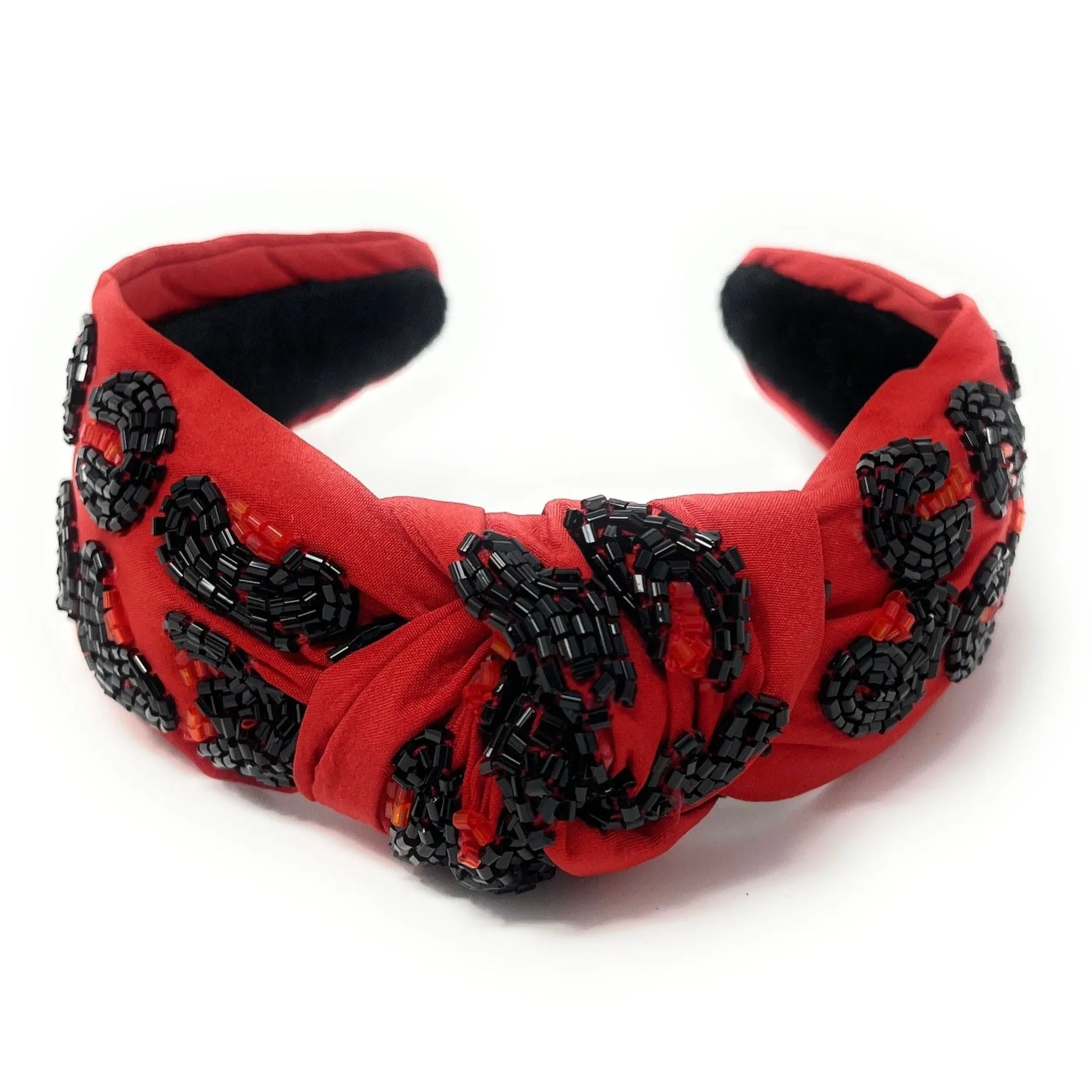 Red Black Leopard Hand Beaded Knot Headband