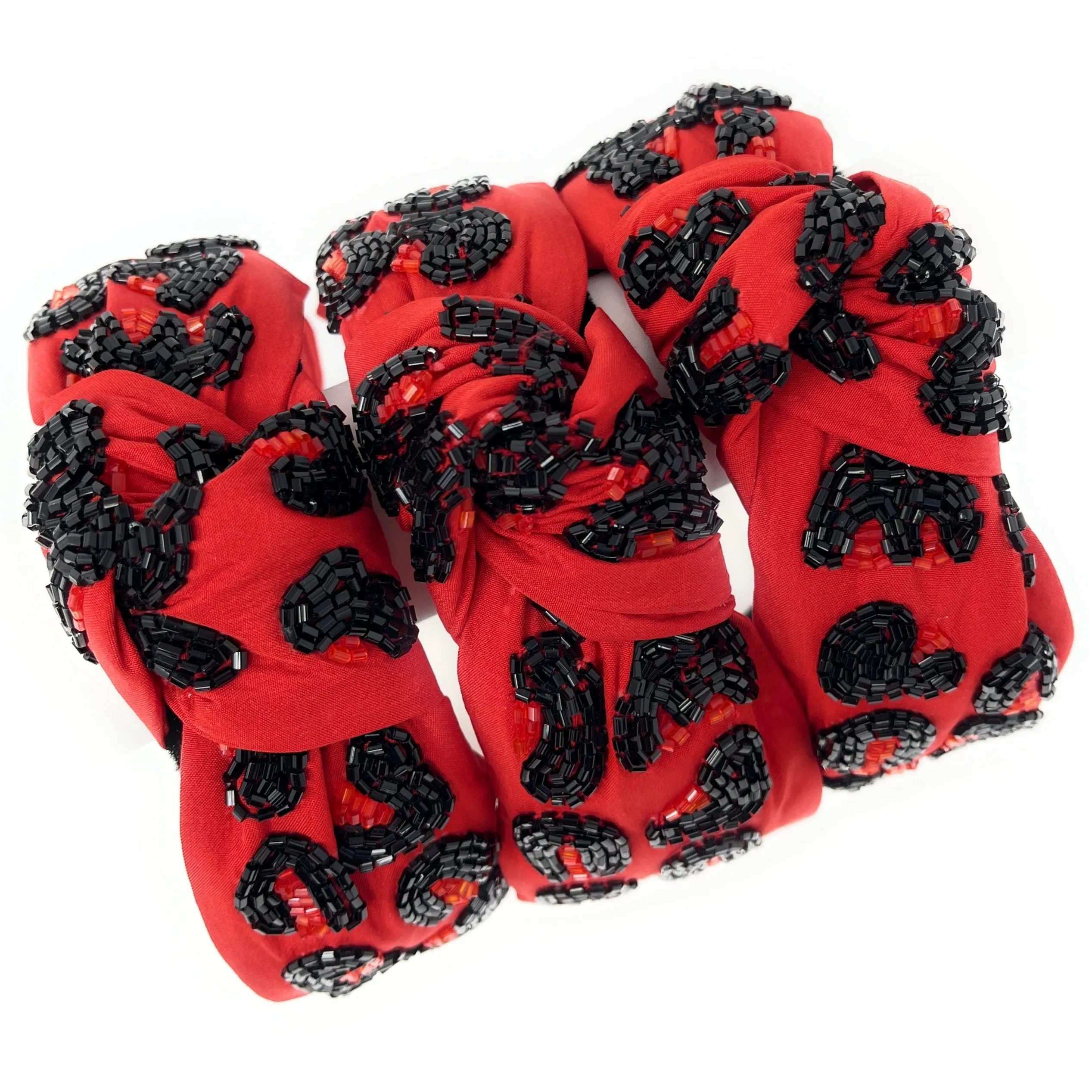 Red Black Leopard Hand Beaded Knot Headband