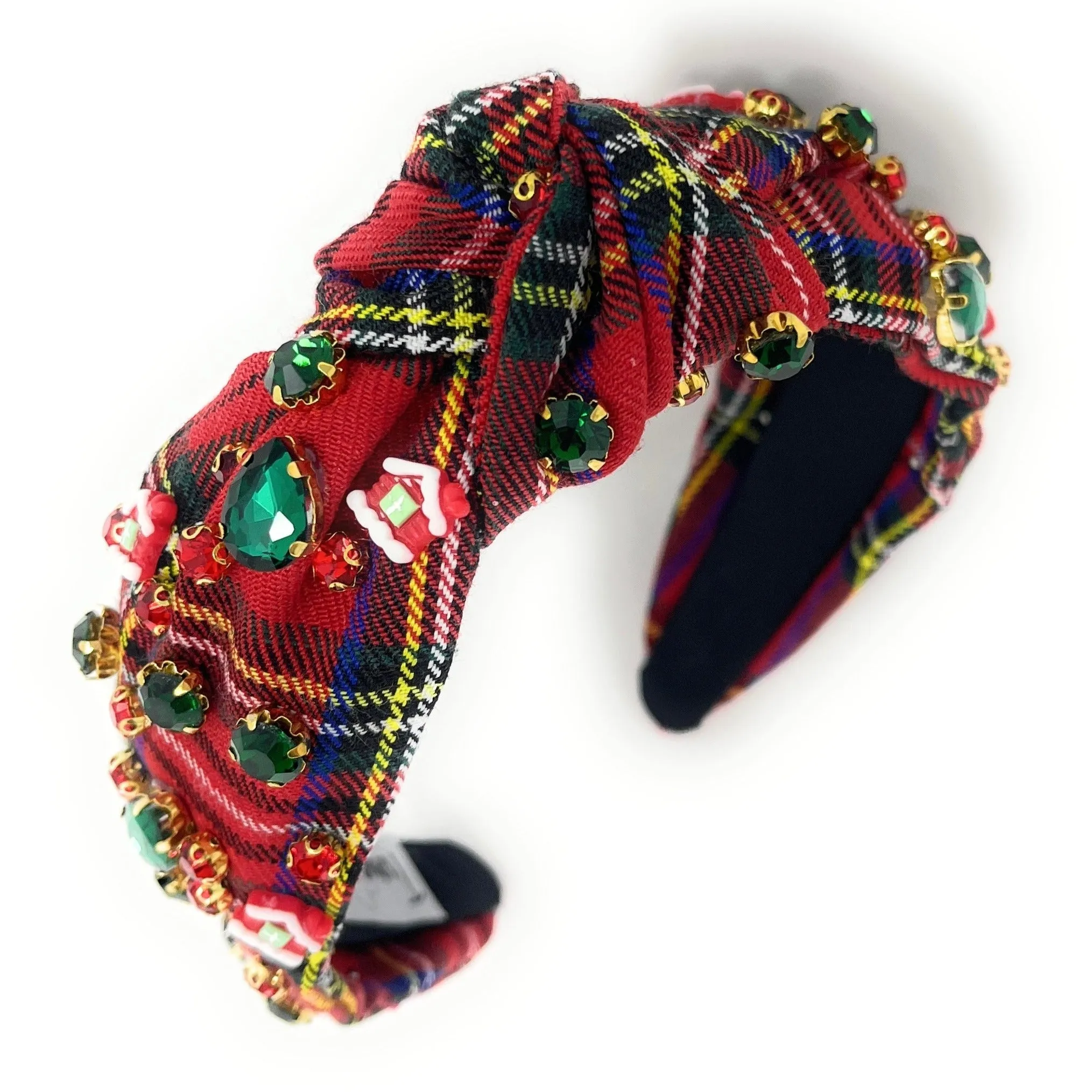 Red Plaid Gingerbread House Jeweled Knot Headband