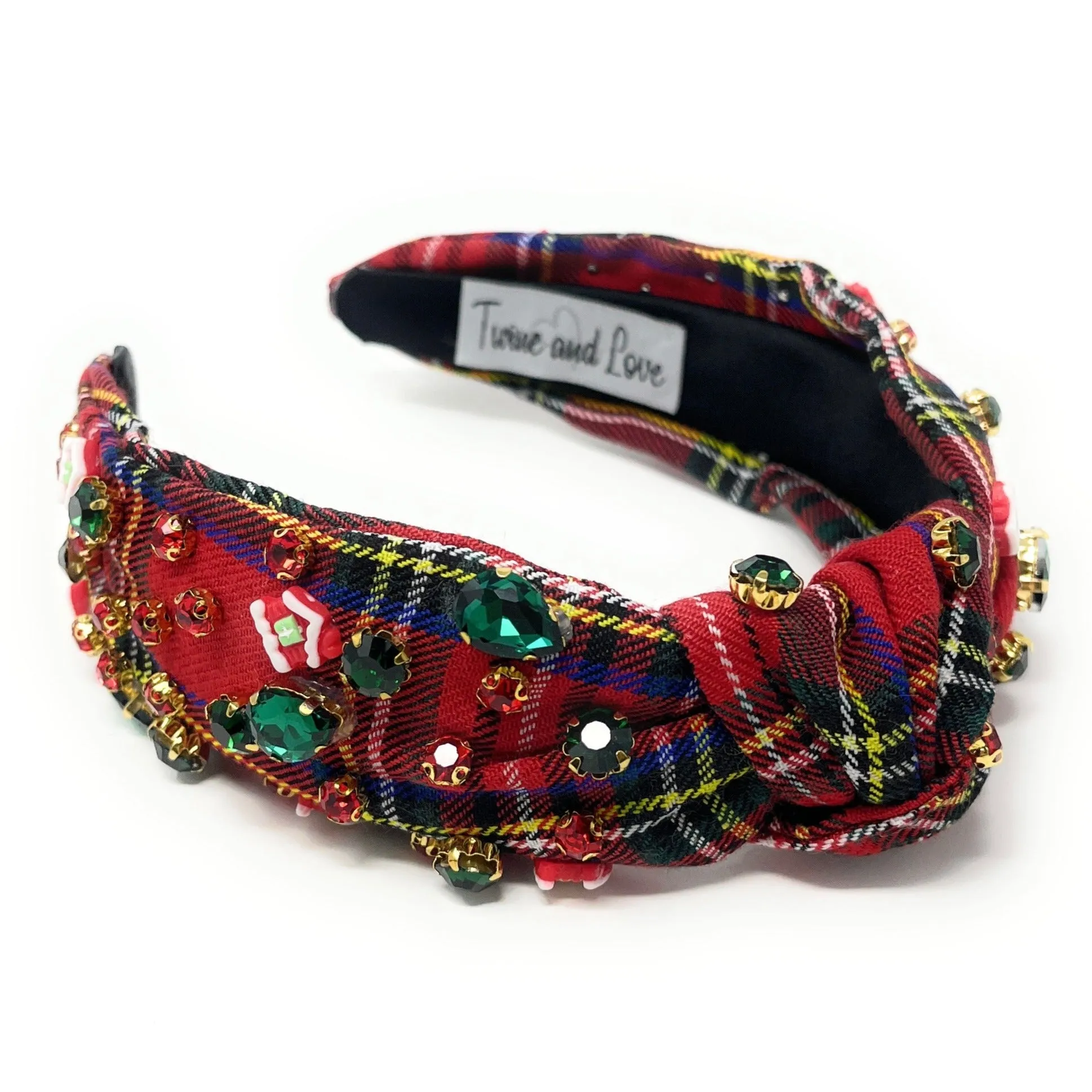 Red Plaid Gingerbread House Jeweled Knot Headband