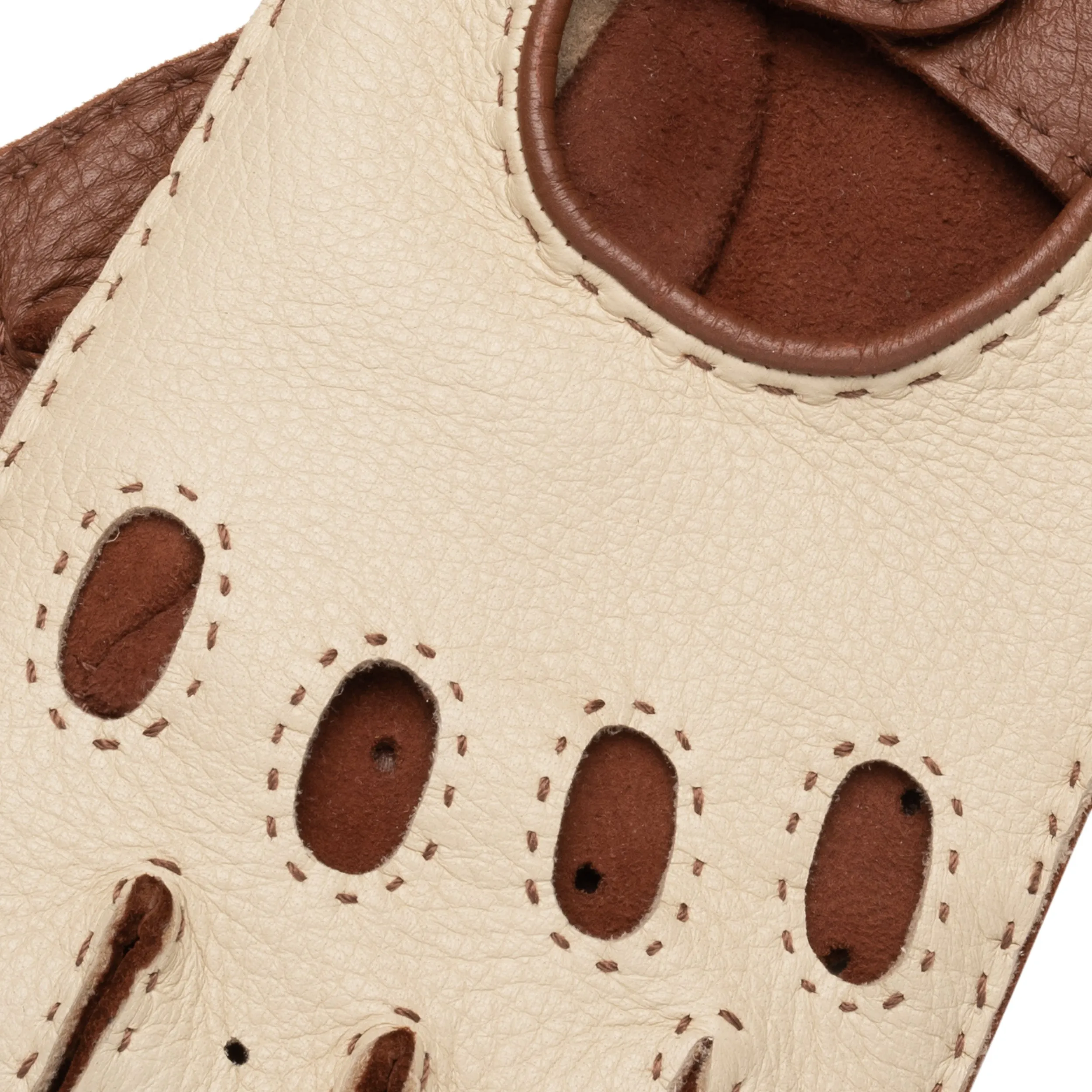 Rome Fingerless Creme and Camel Deerskin Driving Gloves