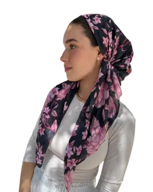 Scarf Bar Pink Black Blossom Classic Pre-Tied Bandanna with Full Grip