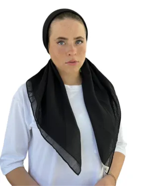 Scarf Bar Solid Black Cotton Classic Pre-Tied Bandanna with Full Grip