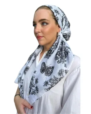 Scarf Bar Winter White Toile Print Classic Pre-Tied Bandanna with Full Grip