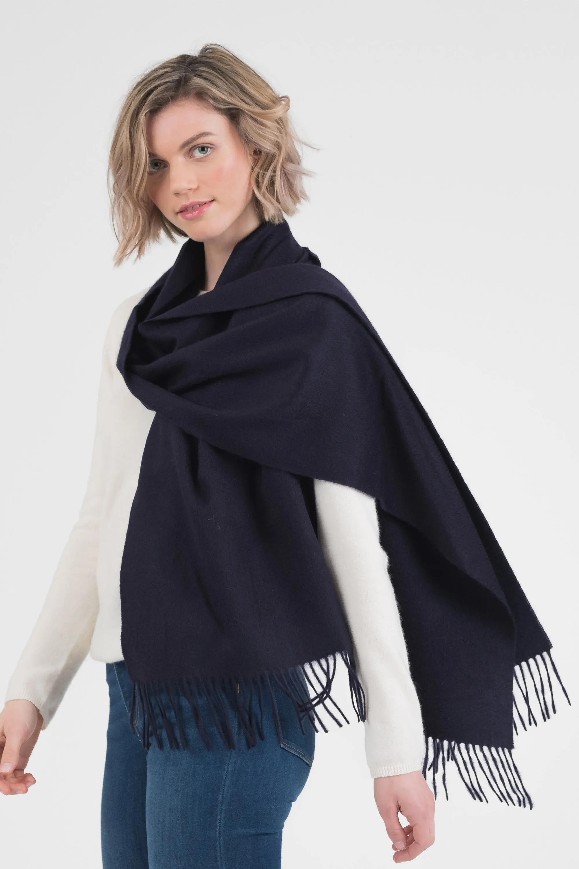 Solid Cashmere Wide Scarf - Dark Navy