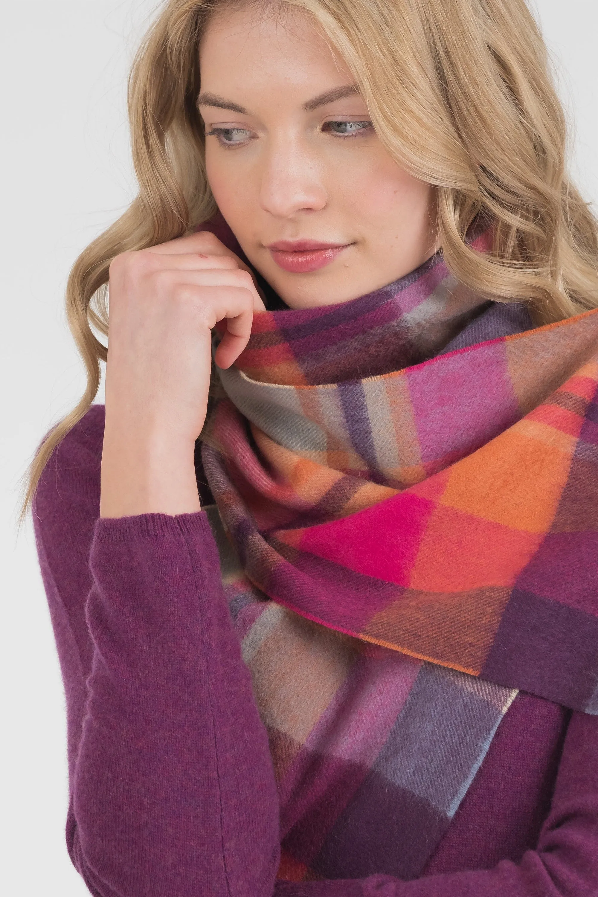 Square Check Cashmere Scarf - Orient Ginger