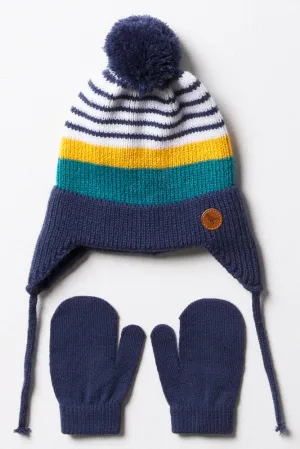 Stripe Beanie & Mittens Set Multi