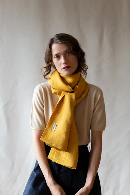 The STABLE Irish Linen Scarf - Harvest Yellow Herringbone