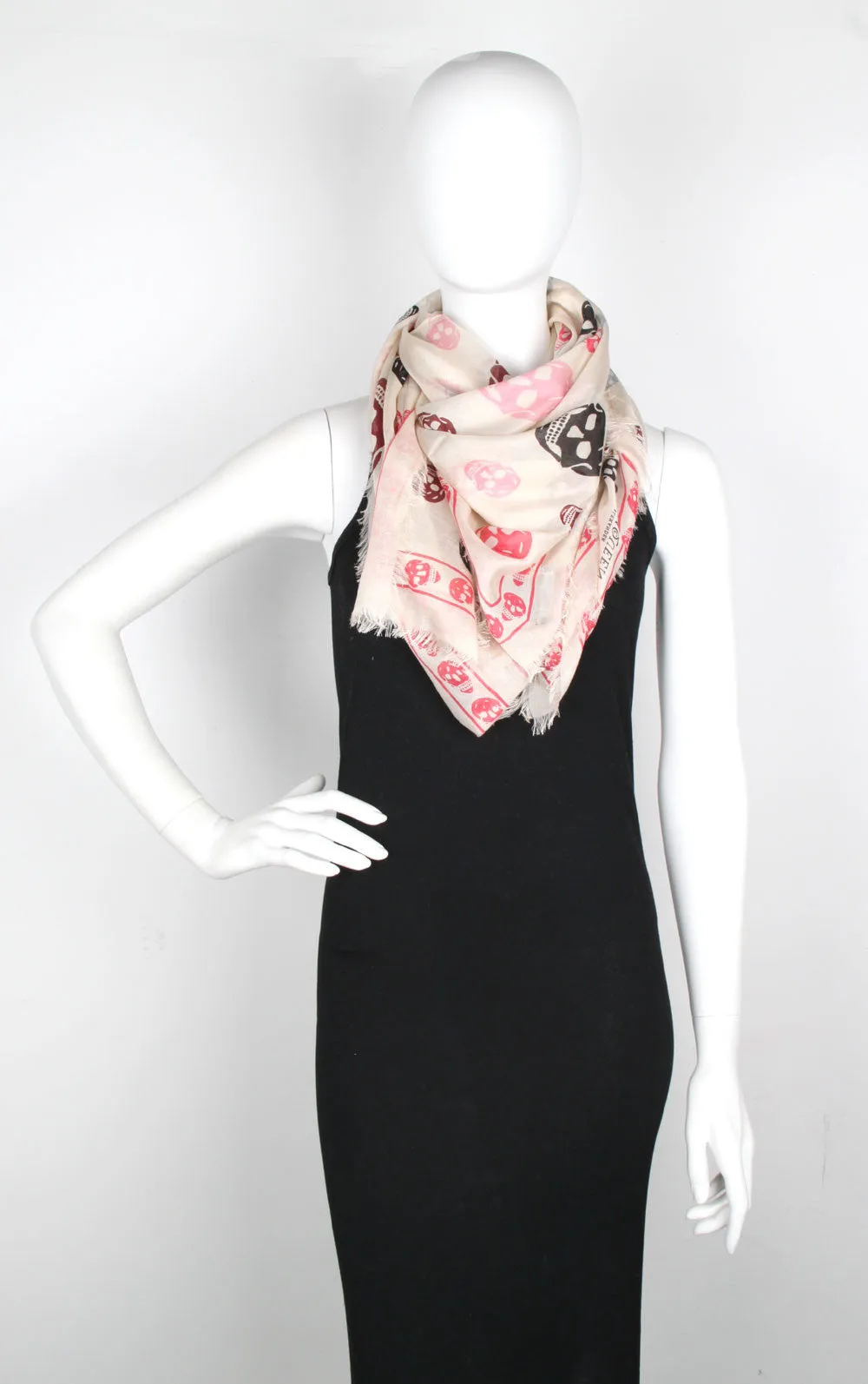 Tri-colour Skull Scarf Pashmina, Ivory/Pink