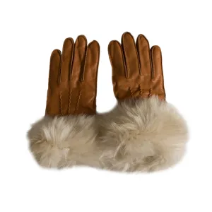 UGG 3 Point Long Toscana Trim Smart Leather Chestnut Gloves - Women's