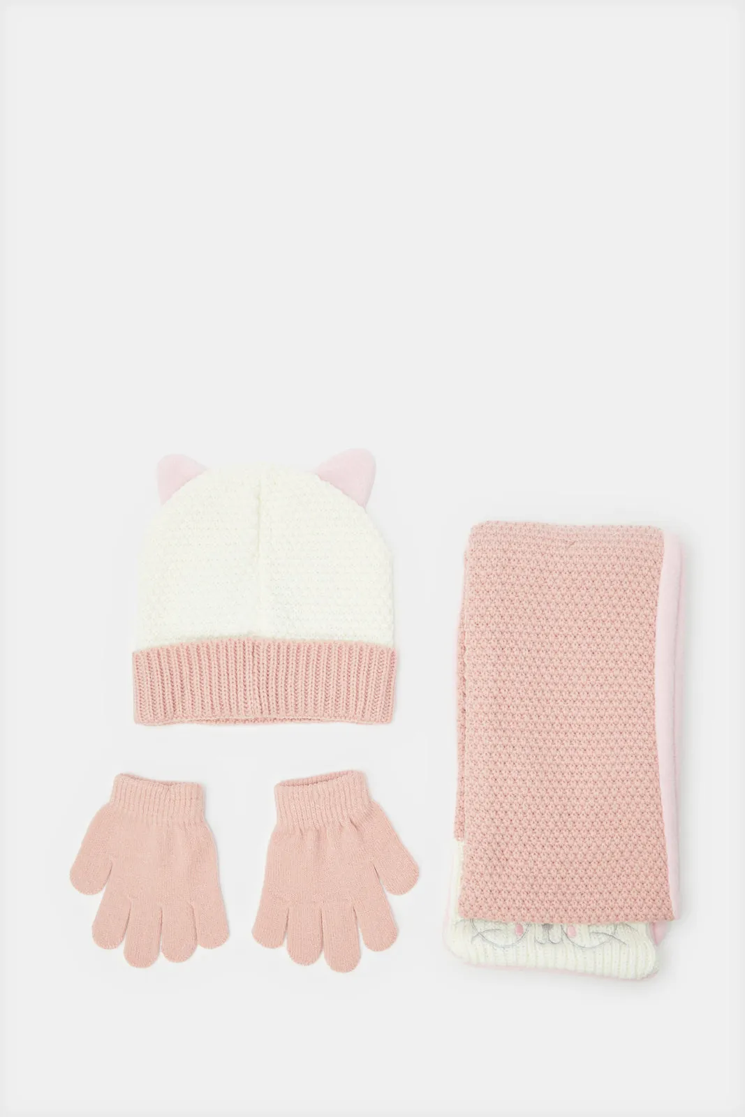 Women Pink And White Knitted Set (3 Piece)